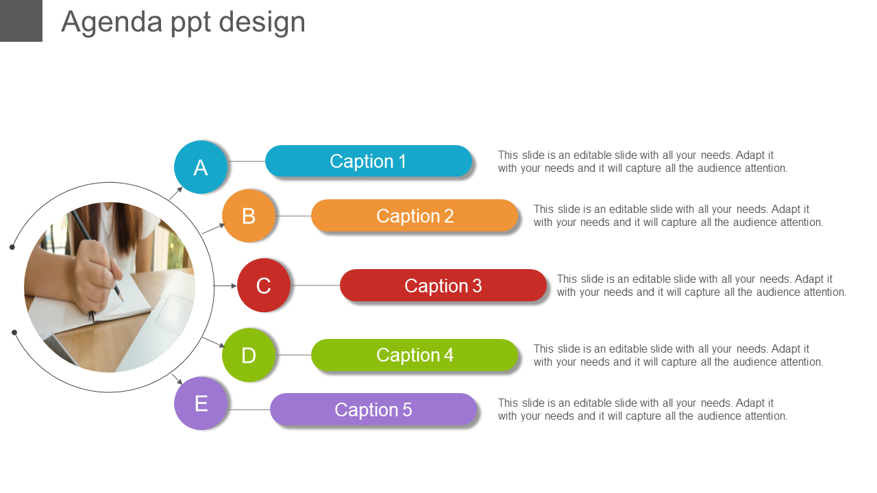 100% Editable Agenda PPT Design for List Presentation